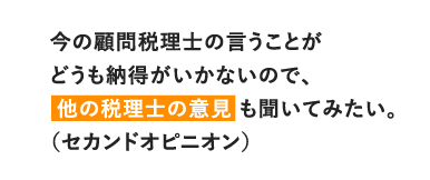 今の顧問税理士の言うことがどうも納得がいかないので、他の税理士の意見 も聞いてみたい。（セカンドオピニオン）